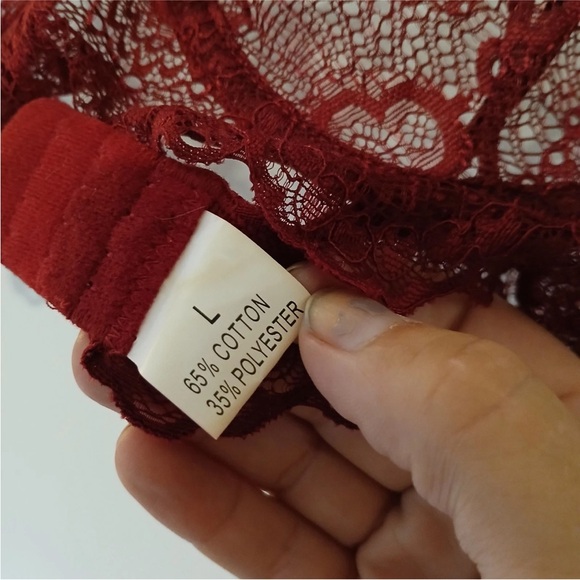 Women's Underwire Unlined Bra Non-Padded Lace Size Large Maroon - Picture 3 of 5